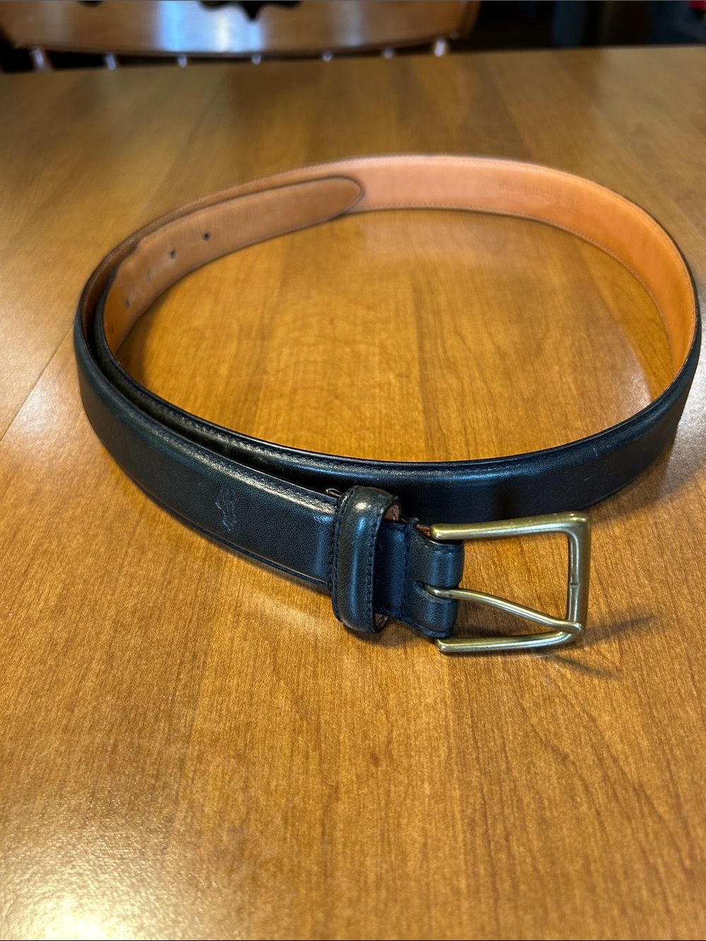 Polo Ralph Lauren Classic Black Leather Men's Belt with Brass Buckle